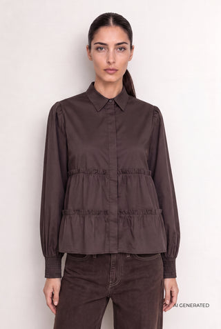 LR-ISLA SOLID 95 Shirt Dark brown